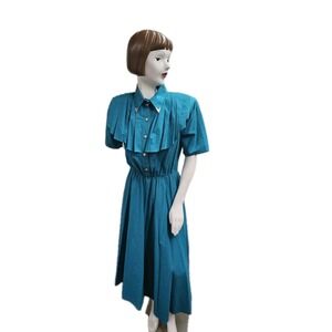 LILIA SMITTY VTG 80s Western Ruffle Collar Full Skirt Shirt Midi Dress Sz 9/10